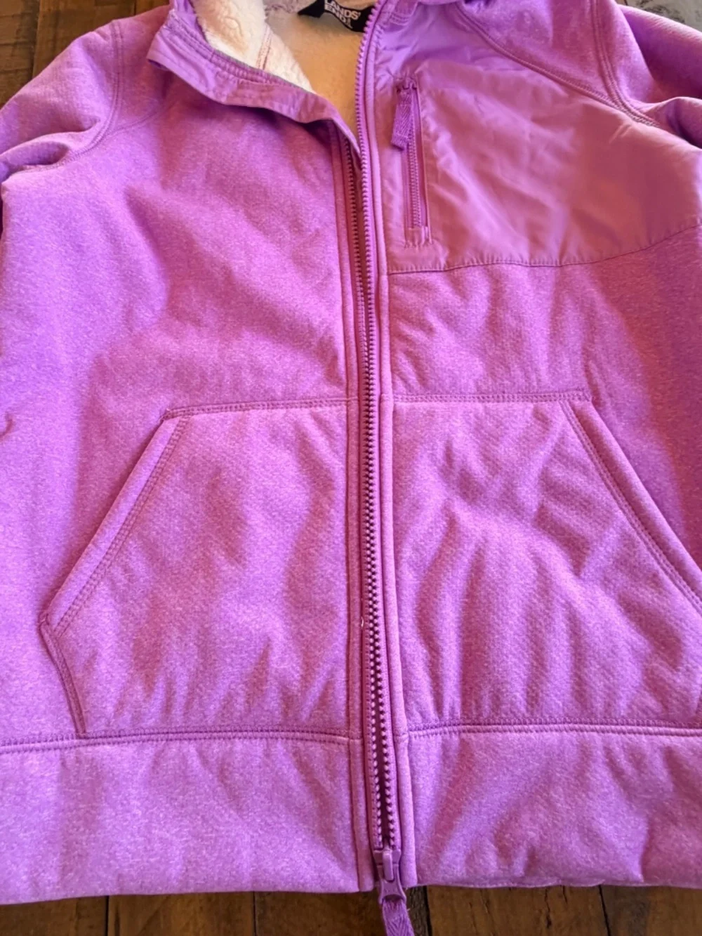 Lands’ End Girls Lavender Sherpa Lined Fleece Zip Up Hoodie Jacket Size L 10-12